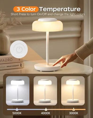 Vista 4 de QiMH Lámpara de mesa LED operada con pilas, juego de 2 lámparas inalámbricas recargables de 5000mAh, control táctil regulable sin pasos, pequeña luz