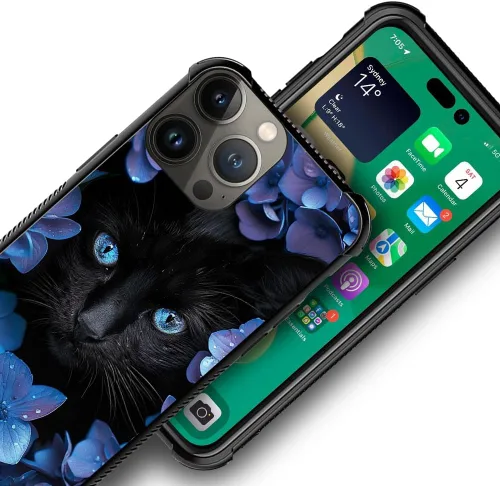 Vista 7 de CARLOCA Funda compatible con iPhone 15 Plus, diseño de gato Mumbai Clivia negro para iPhone 15 Plus, ultra protección, a prueba de golpes