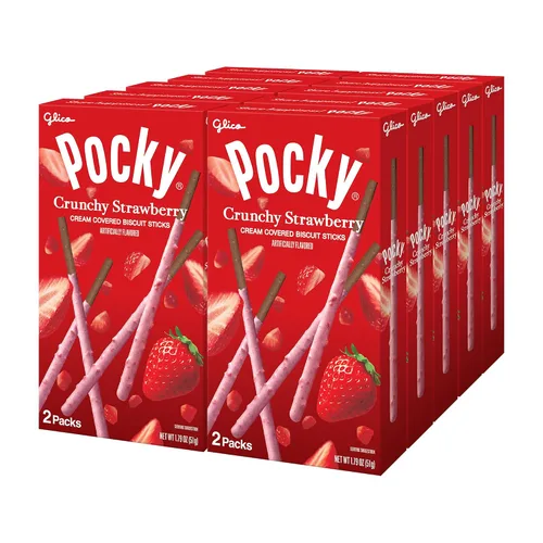 Vista 5 de GLICO Pocky - Palitos de galletas de chocolate crujientes cubiertos de fresa, 1.79 onzas (paquete de 5)