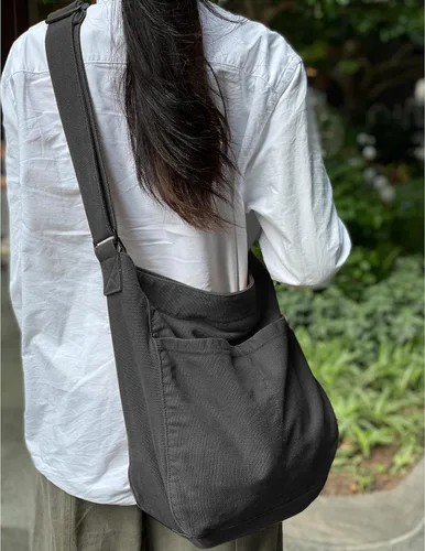 Vista 2 de Bolso bandolera de lona para mujeres y hombres, con múltiples bolsillos, casual, bolso de mensajero, viajes, trabajo
