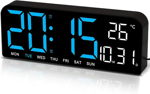 Vista 7 de JoFomp Reloj de pared digital con pantalla grande, relojes de pared LED de 9 pulgadas para decoración de sala de estar, reloj digital