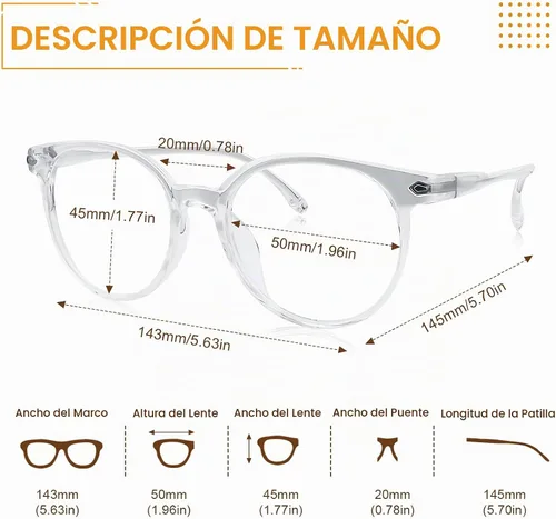 Vista 6 de Craebuer Lentes transparentes para mujeres y hombres, lentes de lectura redondos retro con bloqueo de luz azul con marco ligero, antifatiga ocular