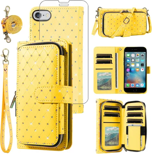 Vista 117 de Funda para teléfono iPhone 6 6S con cremallera y protector de pantalla con protector de pantalla, correa de cordón cruzado, ranura para iPhone 6 Six