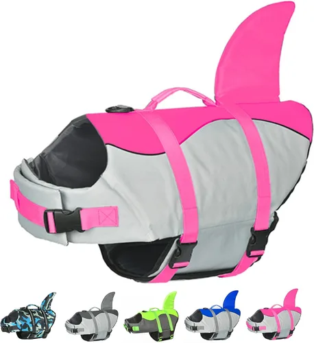 Vista 10 de Doglay Chaleco salvavidas para perro, chaleco salvavidas de tiburón Camuflaje azul-tiburón