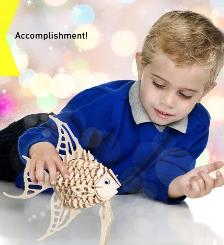 Vista 6 de Puzzled Rompecabezas 3D de madera de pez ángel, kit de modelo de construcción, divertido juguete de madera único y educativo, modelo de ensamblaje