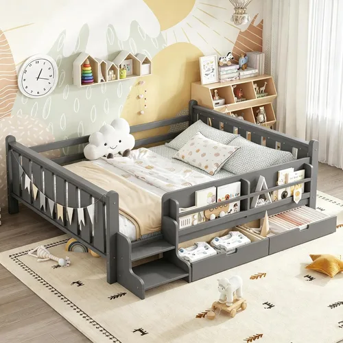 Vista 12 de Bellemave Cama Montessori completa con escaleras y cajones de Escaleras marrones