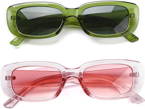 Vista 2 de Tskestvy 4 lentes de sol retro vintage tamaño pequeño cuadrado rectángulo de los años 90 a la moda Y2K para mujer estética