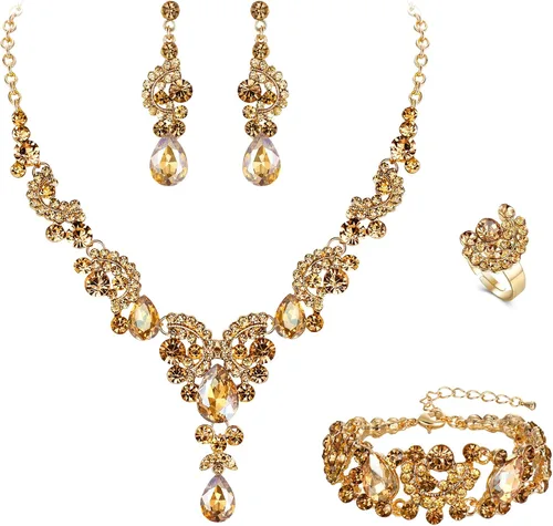 Vista 36 de Ever Faith - Conjunto de collar y aretes de lágrima con cristales de diamantes de imitación para novia, ondas florales