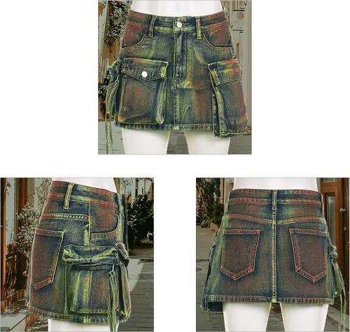 Vista 5 de DINGANG Falda pantalón de mezclilla para mujer para regreso a casa, pantalones cortos deshilachados de cintura alta, pantalones cortos de carga Y2K