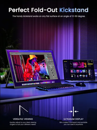 Vista 7 de UPERFECT Monitor portátil 4K 120HZ QLED de 17.3 pulgadas Monitor de juegos de 0.1 ms, 500 Nits 3840 * 2160 UHD 100% DCI-P3 USB-C y HDMI