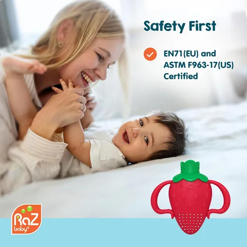 Vista 9 de RaZbaby Fruitique - Alimentador de frutas de una pieza para bebé, apertura más grande para rellenar y cabe más fruta fresca/congelada para aliviar