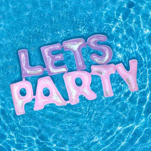 Vista 3 de NPW Letras inflables de flotador de piscina "Let's Party" – Grandes decoraciones flotantes para fiestas en la piscina y celebraciones de verano