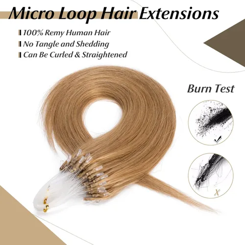 Vista 71 de SEGO Extensiones de cabello humano con micro cuentas, extensiones de cabello humano con micro bucle, lacio, natural, fusión fría, 1.76 oz/paquete