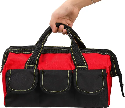 Vista 4 de Paquete de 3 bolsas de herramientas, bolsa de herramientas de boca ancha con base impermeable, bolsa de almacenamiento de herramientas resistente
