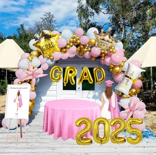 Vista 10 de Kit de arco de guirnalda de globos de graduación con temática azul con globos de aluminio para estudiantes universitarios de secundaria, clase