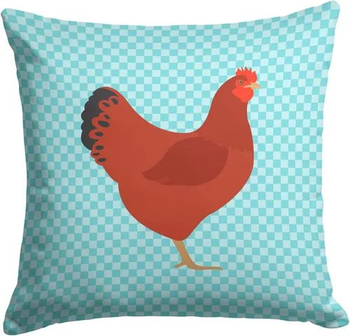 Vista 100 de Caroline's Treasures BB8163PW1414 Beltsville - Almohada decorativa de tela a cuadros pequeños, color blanco, pavo y gallina azul, lavable a máquina