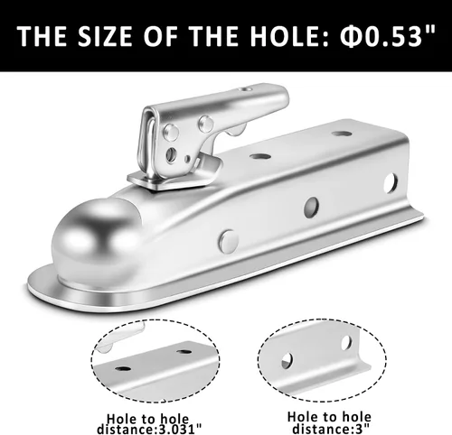 Vista 4 de Acoplador Recto de Lengua de Remolque para Bola de 2", Acoplador de Remolque de Ancho de Canal de 2", 3,500LBS