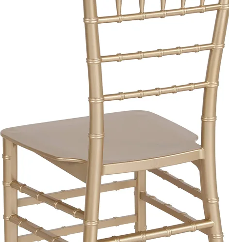 Vista 9 de BizChair Paquete de 2 sillas Chiavari apilables de resina dorada, asientos para hospitalidad y eventos