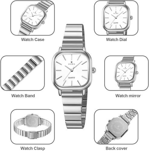 Vista 5 de Relojes dorados para mujer con pulsera vintage pequeña, estuche rectangular