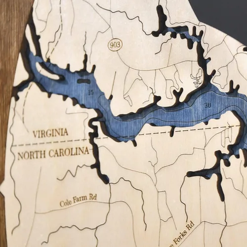 Vista 4 de Sea & Soul Lake Gaston Reloj náutico con mapa de madera 3D, reloj de profundidad de agua tallada en arte del lago, reloj de pared único, decoración