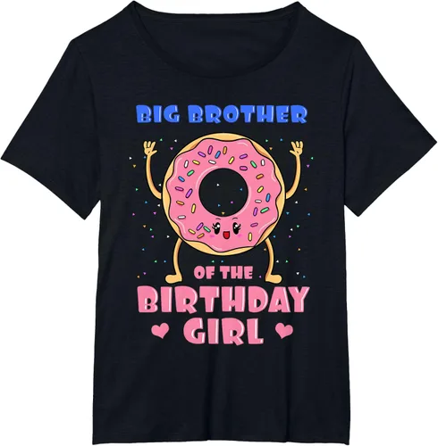 Vista 37 de Big Brother Of The Birthday Girl Donut Bday Party Bro Sib Camiseta, Negro, S