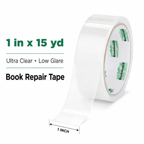 Vista 2 de BookGuard Cinta de reparación de libros transparente, 1 pulgada x 15 yardas