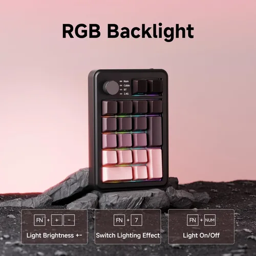 Vista 7 de EWEADN NK20 - Numpad mecánica inalámbrica retro con perilla, Bluetooth2.4GHzUSB-C conecta con retroiluminación RGB, almohadilla numérica
