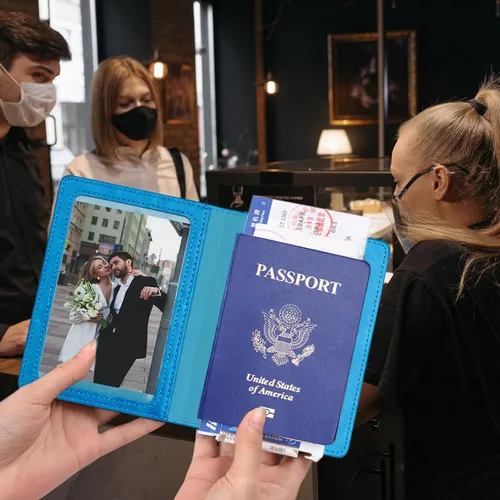 Vista 3 de Herain Soporte para pasaporte, funda para pasaporte, cartera para pasaporte, para mujeres y hombres, funda de pasaporte, protector de libreta