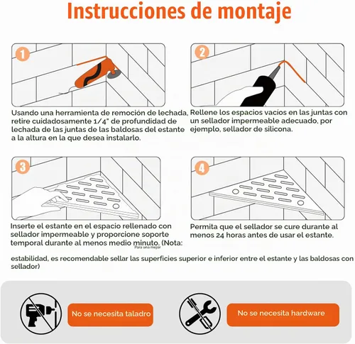 Vista 6 de Estante esquinero de ducha de azulejos, estantes de ducha con lechada para 3-plateado