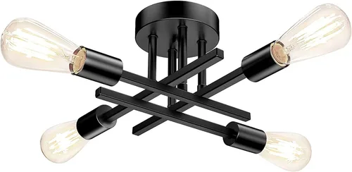 Vista 11 de Lámpara de techo semiempotrada dorada, lámpara de araña industrial moderna Sputnik de 4 luces, lámpara de techo empotrada para cocina, dormitorio