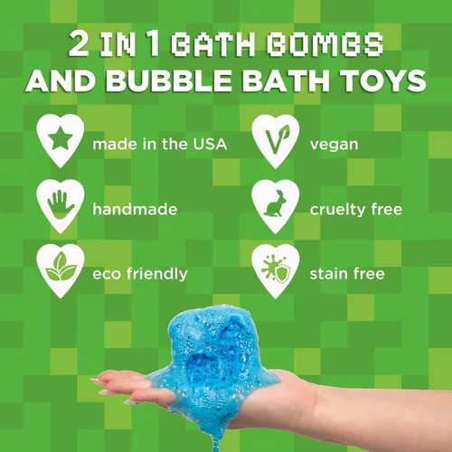 Vista 6 de TNT Creeper - Bomba de baño para niños con figura sorpresa de constructor de bloques en el interior (paquete de 1) - Bomba de mina de burbujas