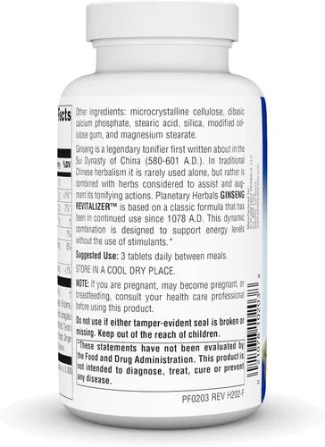 Vista 3 de Planetary Herbals Revitalizador de Ginseng, 964 mg, Tabletas, 180 Tabletas