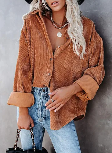 Vista 9 de Astylish - Camisas de pana para mujer, blusa informal de manga larga con botones