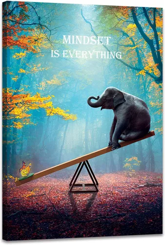 Vista 4 de Lienzo decorativo para pared con diseño de elefante, mentalidad lo es todo, motivación, oficina, animales, póster enmarcado para sala de estar