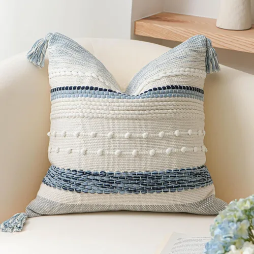 Vista 9 de BlissBlush Funda decorativa para cojín marrón 18x18 cuadrada estilo bohemio con borlas, funda de cojín para sofá, dormitorio, sala de estar