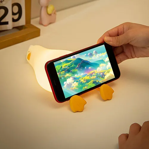 Vista 6 de Linda luz nocturna de pato plano, control táctil, recargable tipo C, lámpara de pato, lindo pato iluminado