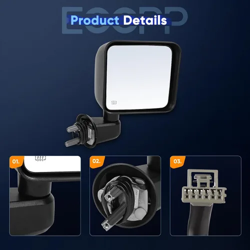 Vista 6 de ECCPP Aplicable a 2007-2017 para Jeep Wrangler Espejo lateral calefactado plegable manual del pasajero