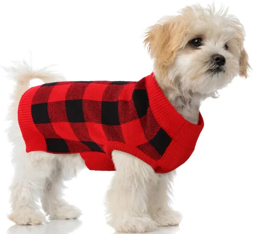 Vista 17 de PUMYPOREITY Suéter de vacaciones para perro, acogedor suéter de invierno, ajuste elástico, cuello alto, tema de Navidad para perros pequeños y Verde