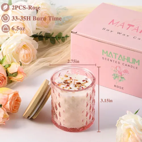 Vista 2 de Paquete de 2 velas aromáticas de rosas para decoración del hogar