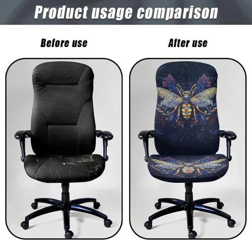 Vista 4 de Xoenoiee Bee Floral Print Office Chair Covers, Stretch Computer Boss Chair Cover with Button High Back Chair Slipcover Anti-Dust Rotating Chair