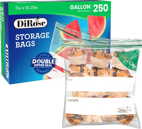 Vista 8 de DiRose Paquete de 250 bolsas de almacenamiento con cierre de 1 galón, diseño práctico y duradero, material seguro para alimentos, sin BPA, cierre
