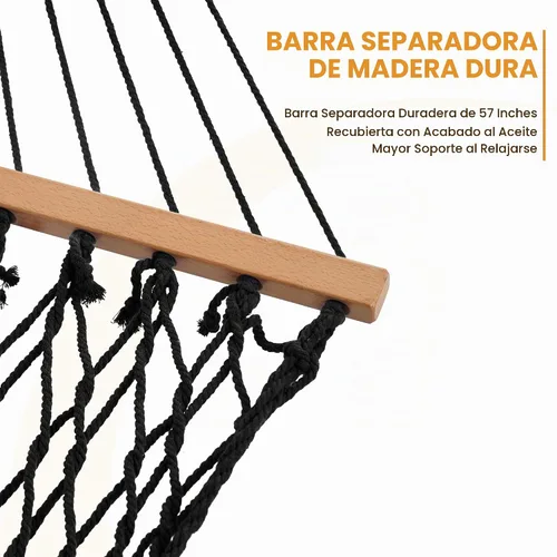 Vista 4 de Lazy Daze Hammocks Hamacas de cuerda doble de 12 pies, hamaca de algodón tejida a mano para 2 personas con barra separadora, mosquetón, correa