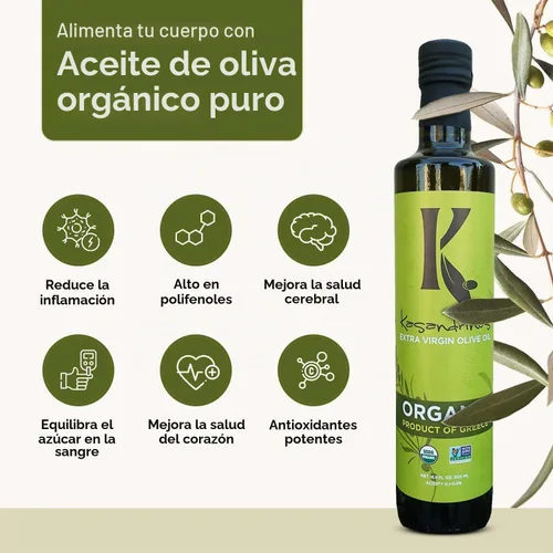 Vista 4 de Aceite de Oliva griego orgánico extra virgen Kasandrinos (botella de 17 oz)