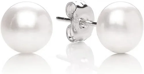 Vista 3 de MABELLA Pendientes de botón de plata de ley 925 AAA auténticos cultivados de agua dulce con perlas blancas y perlas para regalar a las mujeres