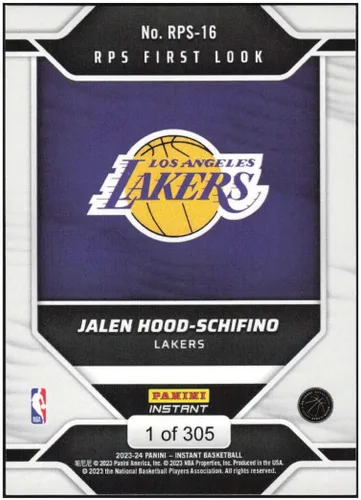 Vista 2 de JALEN HOOD-SCHIFINO RC 2023-24 Panini Instant RPS First Look ROOKIE /305#RPS-16 Lakers NM+-MT+ NBA Basketball