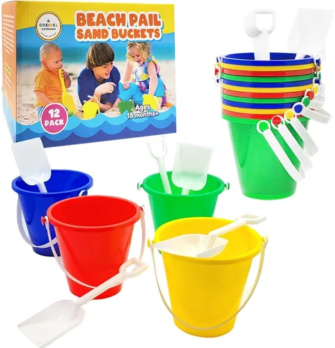 Vista 8 de The Dreidel Company Juego de juego para el día de playa, (paquete de 3) cubo de arena de 5.25 pulgadas, caja de juego incluida, cubo y pala