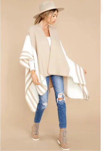 Vista 115 de Moss Rose Chal de viaje para mujer, capa tipo poncho de frente abierto para otoño e invierno
