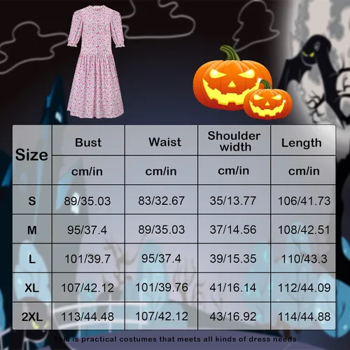 Vista 5 de Disfraz de Barbara para mujer, vestido con estampado floral rosa, traje de Halloween y cosplay (2XL)