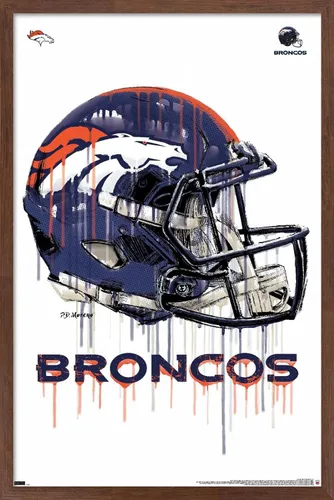 Vista 16 de NFL Denver Broncos - Póster de pared con casco de goteo 20, 22.4 pulgadas de largo x 14.7 pulgadas, versión enmarcada de madera de granero
