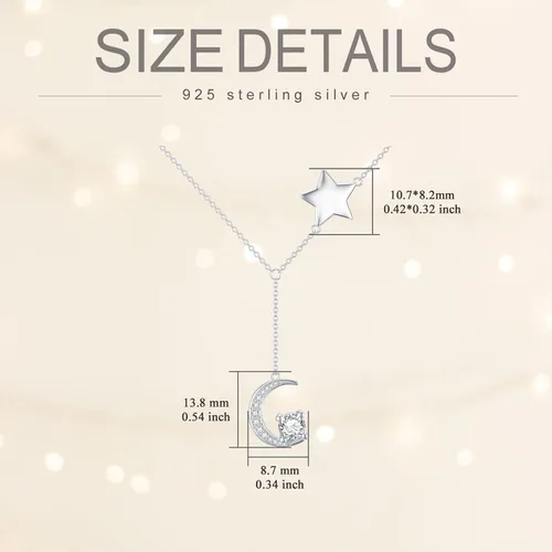 Vista 4 de WTYIM Collar de moissanita Y Lariat para mujer, chapado en oro blanco de 18 quilates, plata de ley 925, moissanita, diamante de luna y estrella